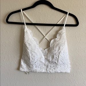 White Lace Crop Top with Cross Back